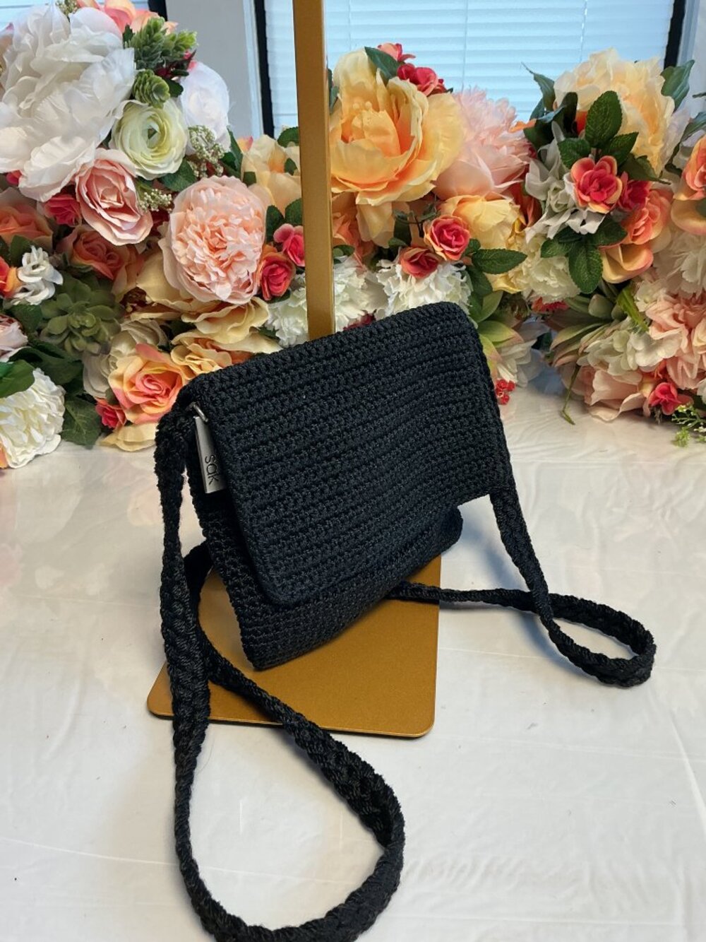 The Sak Black Woven Small Shoulder Bag Zip Top
